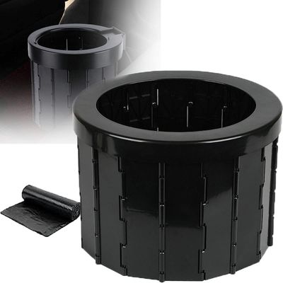 WZFANJIJ Multi-Purpose Portable Folding Stool Seat Rubbish Bin and Toilet with 12 Waste Bag Lightweight Stainless Steel Frame Plastic Seat for Camping Fishing Hiking Off-Road,Black