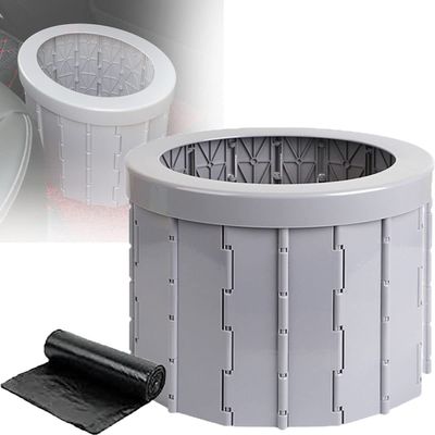 WZFANJIJ Multi-Purpose Portable Folding Stool Seat Rubbish Bin and Toilet with 12 Waste Bag Lightweight Stainless Steel Frame Plastic Seat for Camping Fishing Hiking Off-Road,Grey