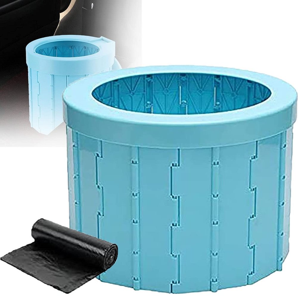 WZFANJIJ Multi-Purpose Portable Folding Stool Seat Rubbish Bin and Toilet with 12 Waste Bag Lightweight Stainless Steel Frame Plastic Seat for Camping Fishing Hiking Off-Road,Blue