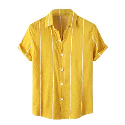 Men's Cotton Linen Shirts Short Sleeve Summer Floral Button Down Hawaiian Shirt Relaxed-Fit Vintage Casual Beach Tops
