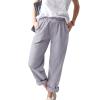 Maryia Linen Pants Women Summer Elastic Waist Capris Comfy Soft Drawstring Cropped Loose Fit Lounge Trousers Gray view 1