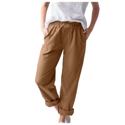 Maryia Linen Pants Women Summer Elastic Waist Capris Comfy Soft Drawstring Cropped Loose Fit Lounge Trousers Orange