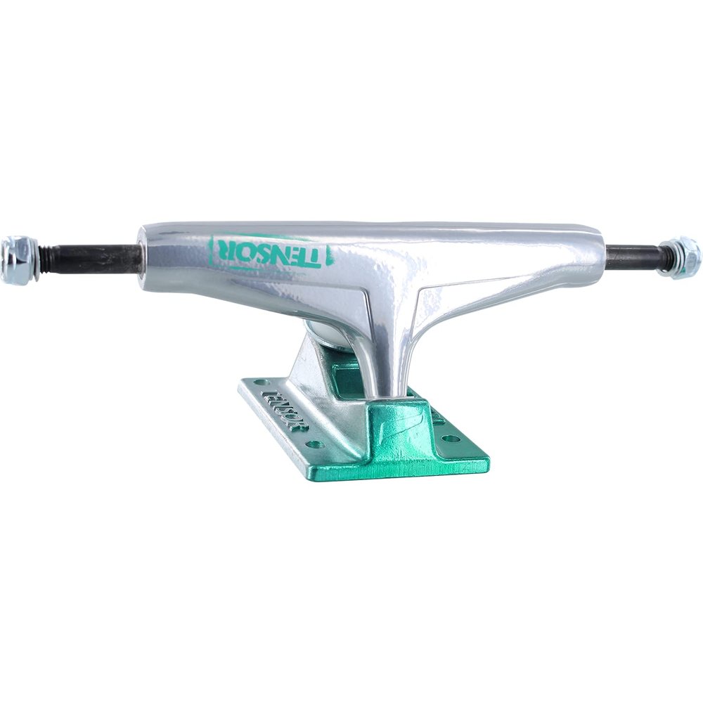 Universo Brands Tensor Aluminum 5.5 Stencil Mirror Raw/Green Fade Skateboard Trucks (Set of 2)