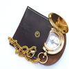 Handmade Brass Push Open Compass On Chain with Leather Case, Pocket Compass for Hiking and Camping view 1