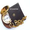 Handmade Brass Push Open Compass On Chain with Leather Case, Pocket Compass for Hiking and Camping view 3