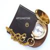 Handmade Brass Push Open Compass On Chain with Leather Case, Pocket Compass for Hiking and Camping view 4