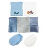 7 Piece Newborn Baby Boy Hospital Hat and Mitten Set, Ribbed Knit Infant Beanie, No-Scratch Cotton Gloves, Airplane Sports Theme, Blue/Grey view 1