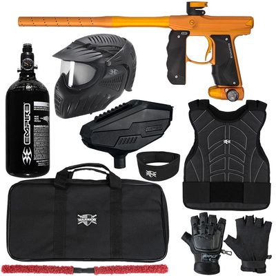 Action Village Empire Mini GS TP Level 2 Protector Paintball Gun Package Kit (Dust Orange/Dust Gold, Glove Size: Small/Medium)