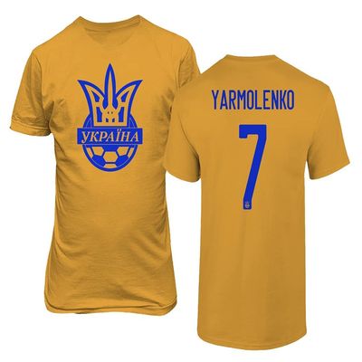 Flaura European Soccer 2020 Ukraine #7 Andriy YARMOLENKO Jersey Style Unisex T-Shirt (Gold, 4X-Large)