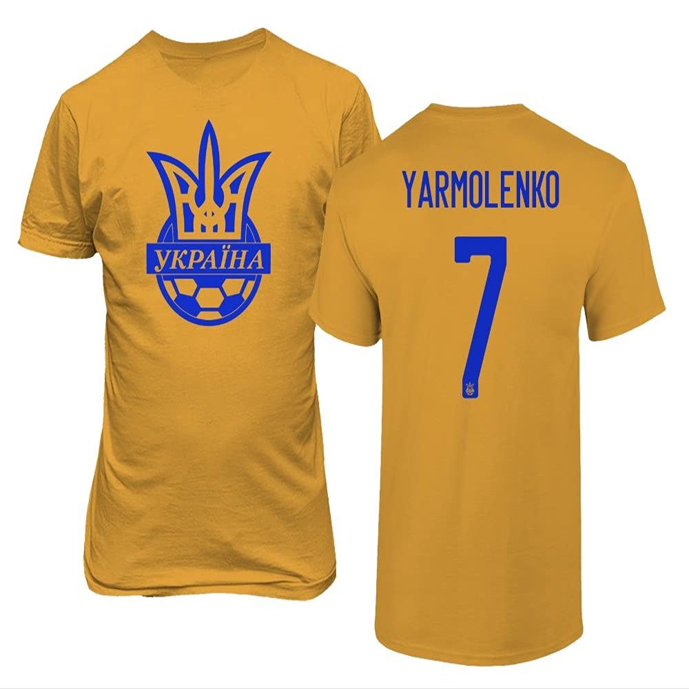 Flaura European Soccer 2020 Ukraine #7 Andriy YARMOLENKO Jersey Style Unisex T-Shirt (Gold, 4X-Large)
