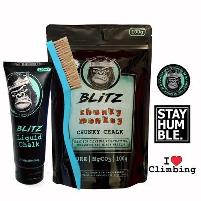 Blitz Chalk | Chalk Bundle | Liquid Chalk | 100g Chunky Chalk | Boars Hair Brush | Stickers