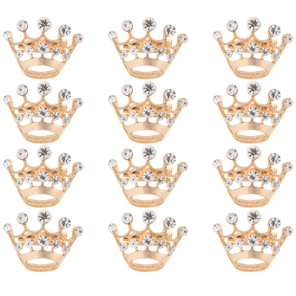 12pcs Elegant Crown Brooch Pin Rhinestone Crystal Corsage Brooch Pin Crown for Women Wedding Supplies
