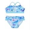 Hansber Kids Girls 2Pcs Swimwear Boho Print Criss Cross Back Crop Tops with Bottoms Bathing Suit Bikini Watercolor Blue 14 view 1