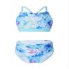 Hansber Kids Girls 2Pcs Swimwear Boho Print Criss Cross Back Crop Tops with Bottoms Bathing Suit Bikini Watercolor Blue 14 view 3