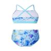 Hansber Kids Girls 2Pcs Swimwear Boho Print Criss Cross Back Crop Tops with Bottoms Bathing Suit Bikini Watercolor Blue 14 view 4