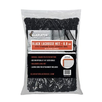 6mm Black Heavy Duty Replacement Lacrosse Goal Net (Round Corners) 6'x6x6'' for Backyard Goals - Gladiator Collegiate Level