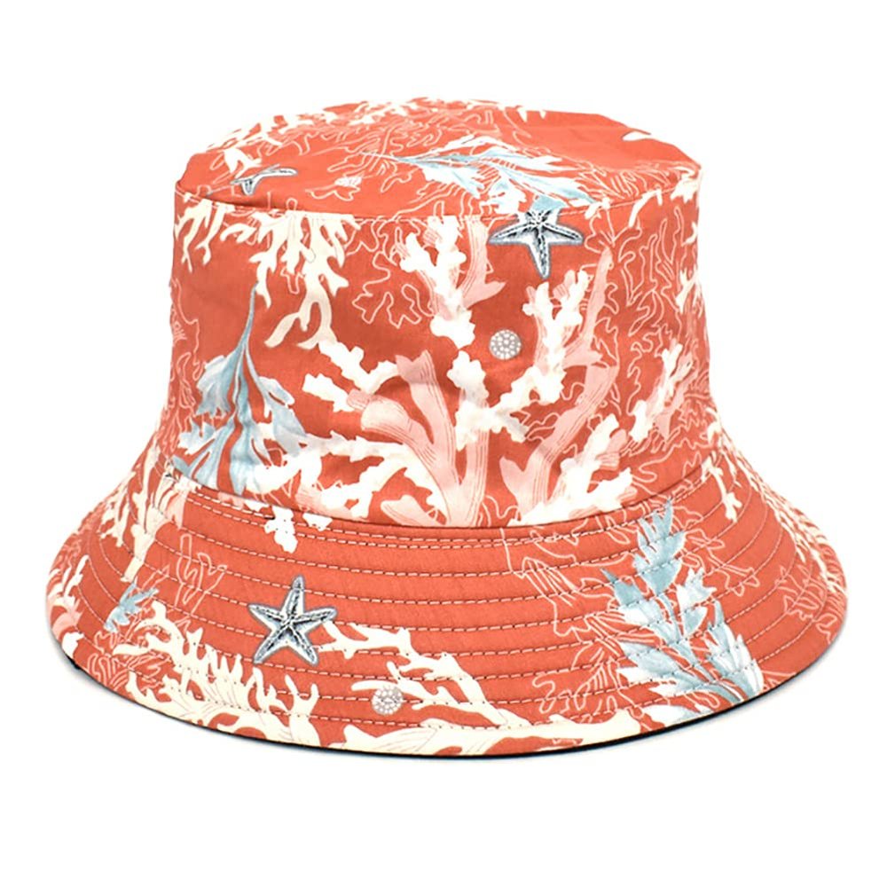 Adult Summer Blue Shark Whale Printed Bucket Hats for Men Women Wide Brim Sun Hat Beach Cap (Coral)