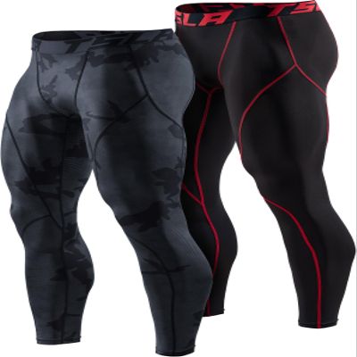 TSLA Men's Thermal Compression Pants, Athletic Sports Leggings & Running Tights, Wintergear Base Layer Bottoms, 2pack Tights Black&red/Woodland Slash Black, Small