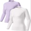 TSLA Women's Thermal Long Sleeve Tops, Mock Turtle & Crew Neck Shirts, Fleece Lined Compression Base Layer, Heat Core Mock Neck 2pack Lavender/White, X-Small view 1
