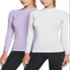 TSLA Women's Thermal Long Sleeve Tops, Mock Turtle & Crew Neck Shirts, Fleece Lined Compression Base Layer, Heat Core Mock Neck 2pack Lavender/White, X-Small view 2
