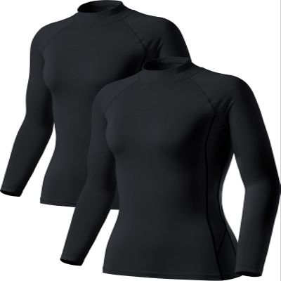 TSLA Women's Thermal Long Sleeve Tops, Mock Turtle & Crew Neck Shirts, Fleece Lined Compression Base Layer, Heat Core Mock Neck 2pack Black/Black, X-Large
