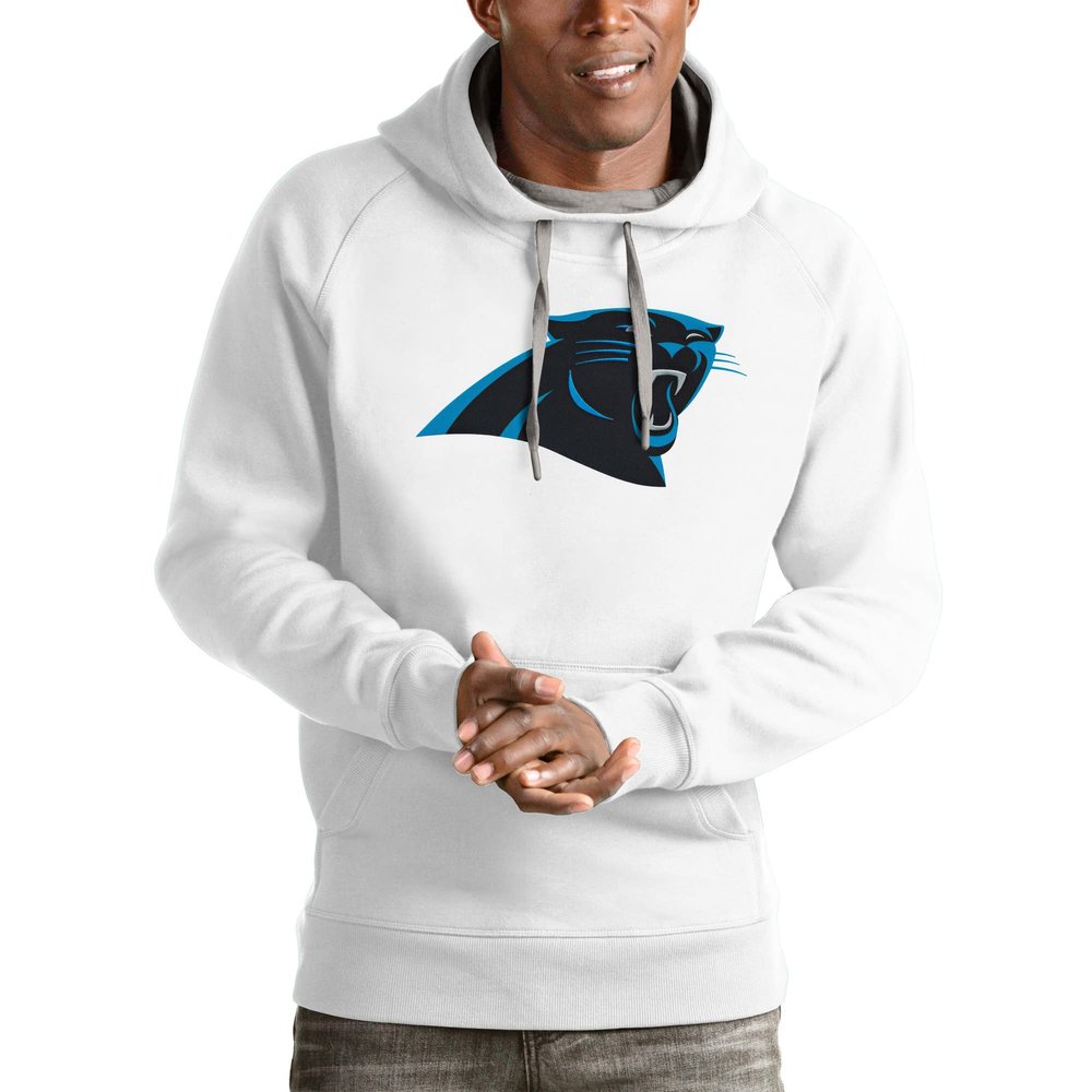 Antigua Men's White Carolina Panthers Logo Victory Pullover Hoodie