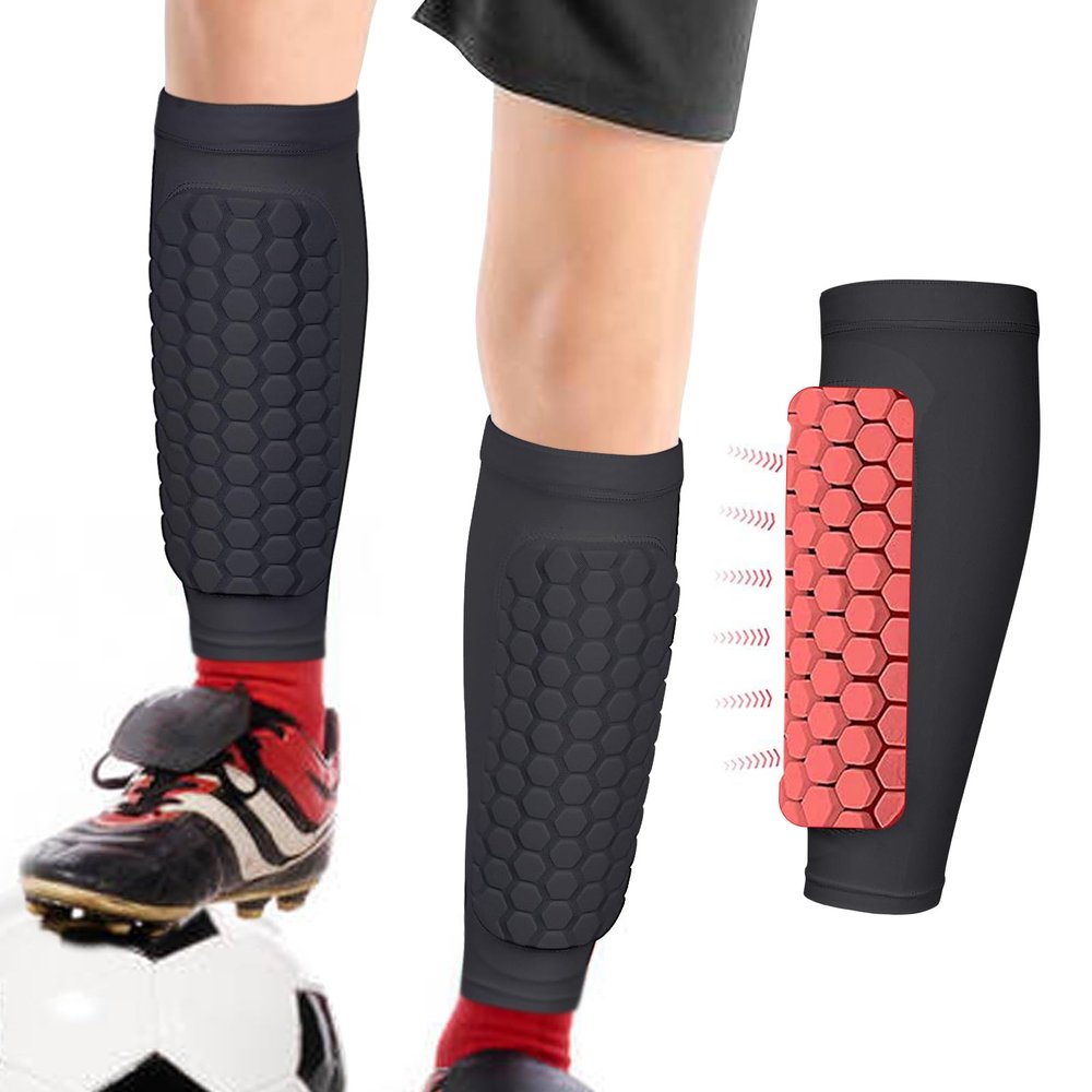 Linkidea Honeycomb Soccer Shin Guard for Adult, Lightweight Football Shin Pad Sleeve, Breathable and Easy to Put On Soccer Protective Leg Pads (1 Pair/Black,XL)