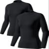 TSLA Women's Thermal Long Sleeve Tops, Mock Turtle & Crew Neck Shirts, Fleece Lined Compression Base Layer, Heat Core Mock Neck 2pack Black/Black, Large view 1