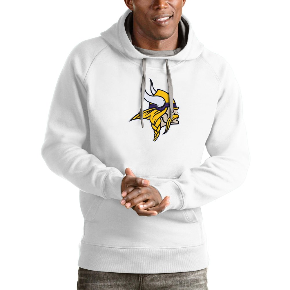 Antigua Men's White Minnesota Vikings Logo Victory Pullover Hoodie