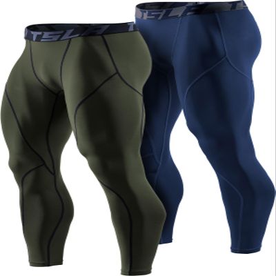 TSLA Men's Thermal Compression Pants, Athletic Sports Leggings & Running Tights, Wintergear Base Layer Bottoms, 2pack Tights Navy/Olive, Small