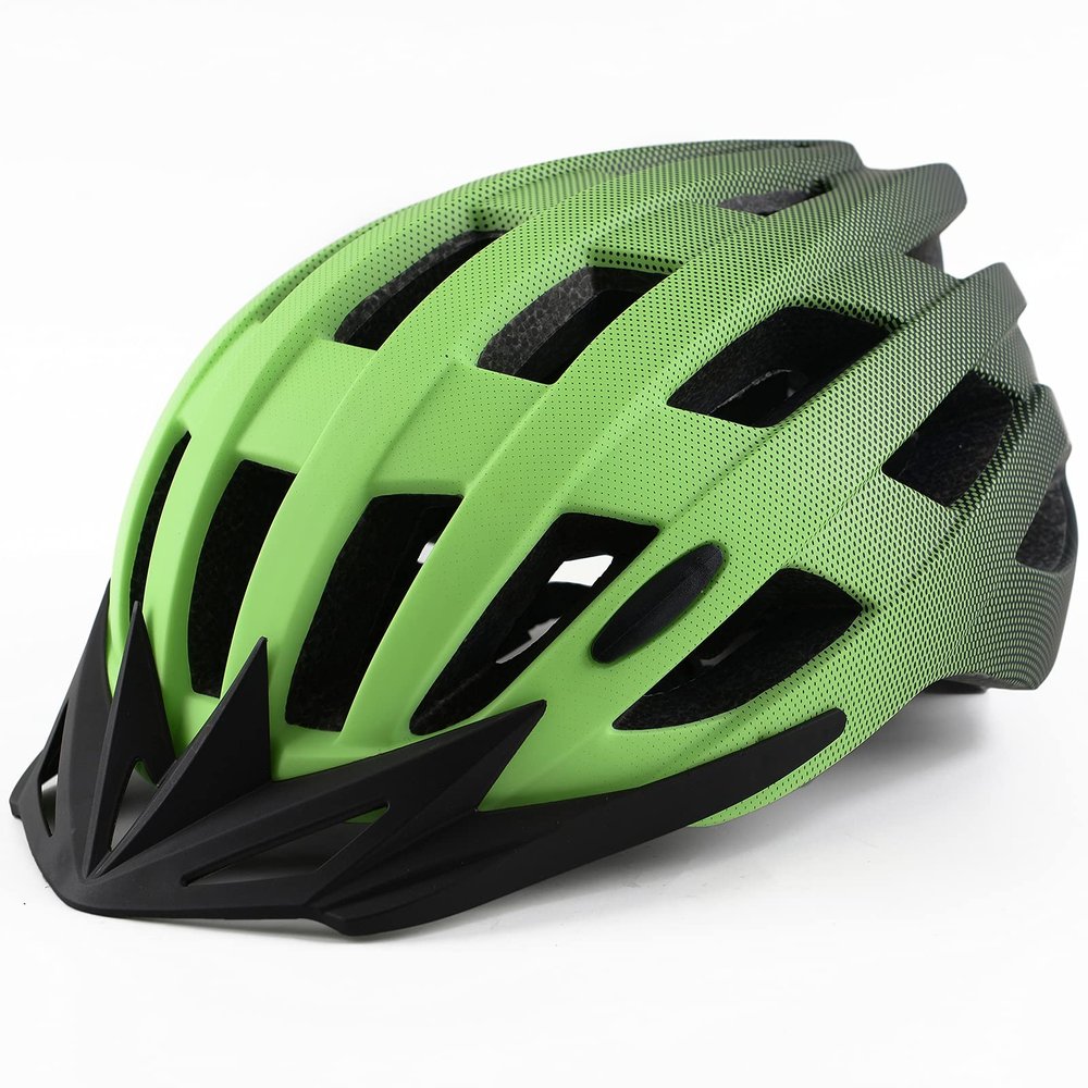 Adult Bike Helmets, Adjustable Mens Womens Bicycle Helmet, Lightweight Road Mountain Cycling Safety Sports Helmets with Detachable Visor Green