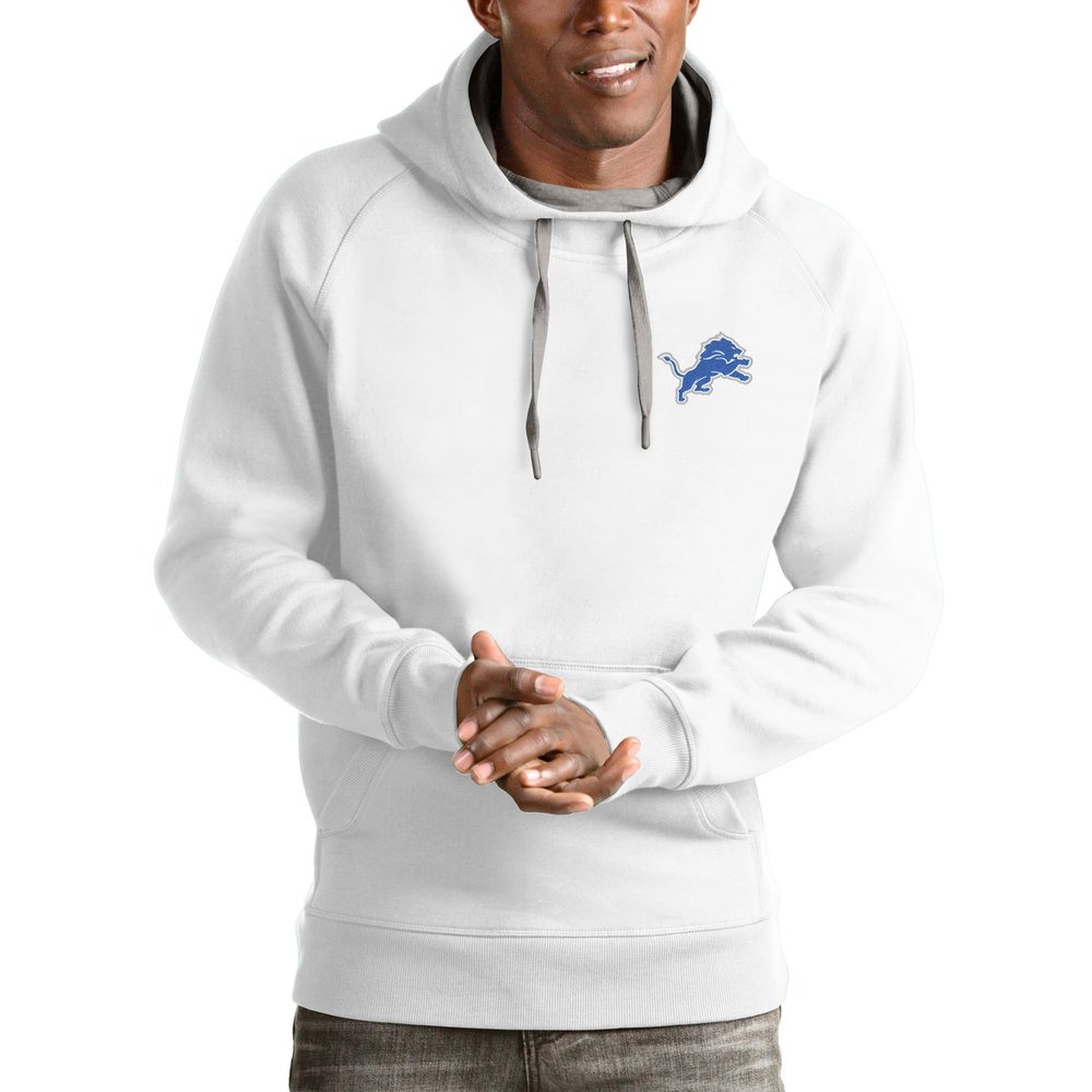 Antigua Men's White Detroit Lions Logo Victory Pullover Hoodie