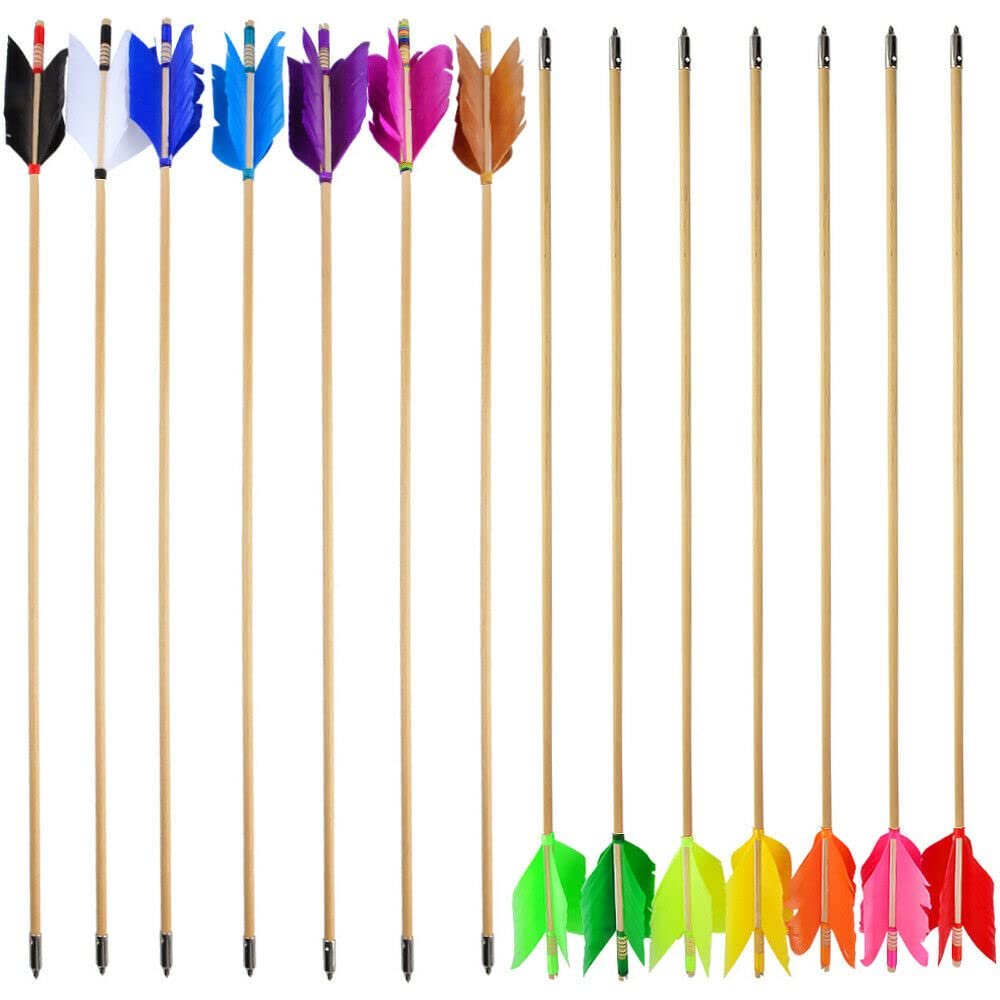 ZSHJGJR Archery Hunting Arrows Wooden Flu-Flu Arrows Traditional Wooden Arrows 4 Turkey Feathers Fletching for Recurve Bow Longbow Practice Targeting Hunting Shooting 6/12 Pack (12, White)