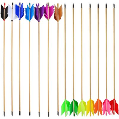 ZSHJGJR Archery Hunting Arrows Wooden Flu-Flu Arrows Traditional Wooden Arrows 4 Turkey Feathers Fletching for Recurve Bow Longbow Practice Targeting Hunting Shooting 6/12 Pack (12, Light Green)