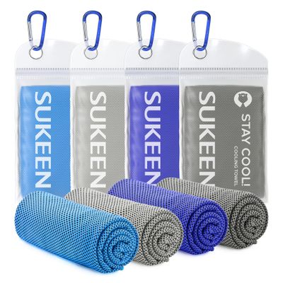 Sukeen [4 Pack Cooling Towel (40"x12"),Soft Microfiber Chilly Towel for Yoga,Sport,Running,Gym,Workout,Camping,Fitness,Workout & More Activities