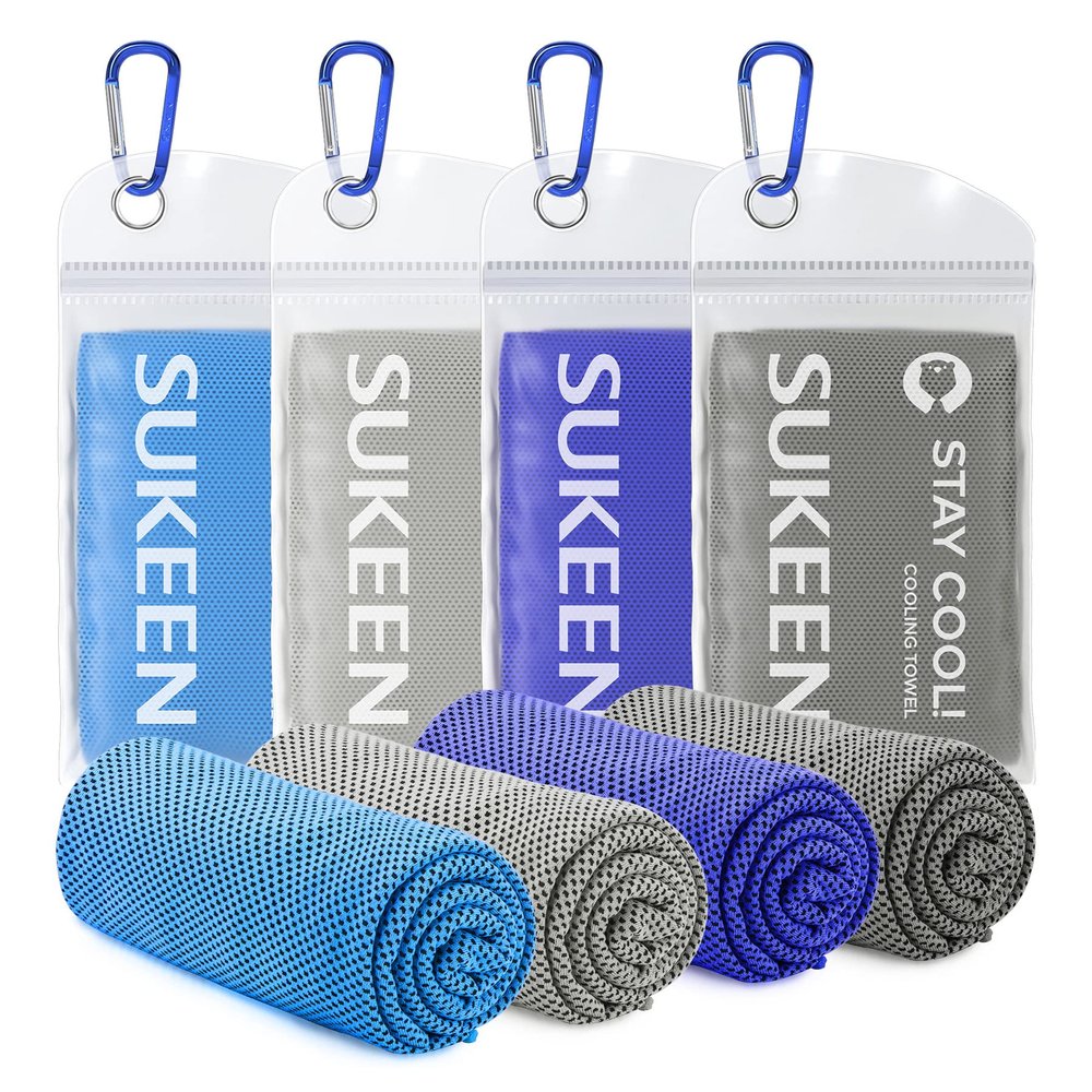 Sukeen [4 Pack Cooling Towel (40"x12"),Soft Microfiber Chilly Towel for Yoga,Sport,Running,Gym,Workout,Camping,Fitness,Workout & More Activities
