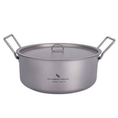 Boundless Voyage Outdoor Camping Titanium Pot 2L Stockpot with Lid Folding Handle Hiking Picnic Portable Big Capacity Soup Pot Home Kitchen