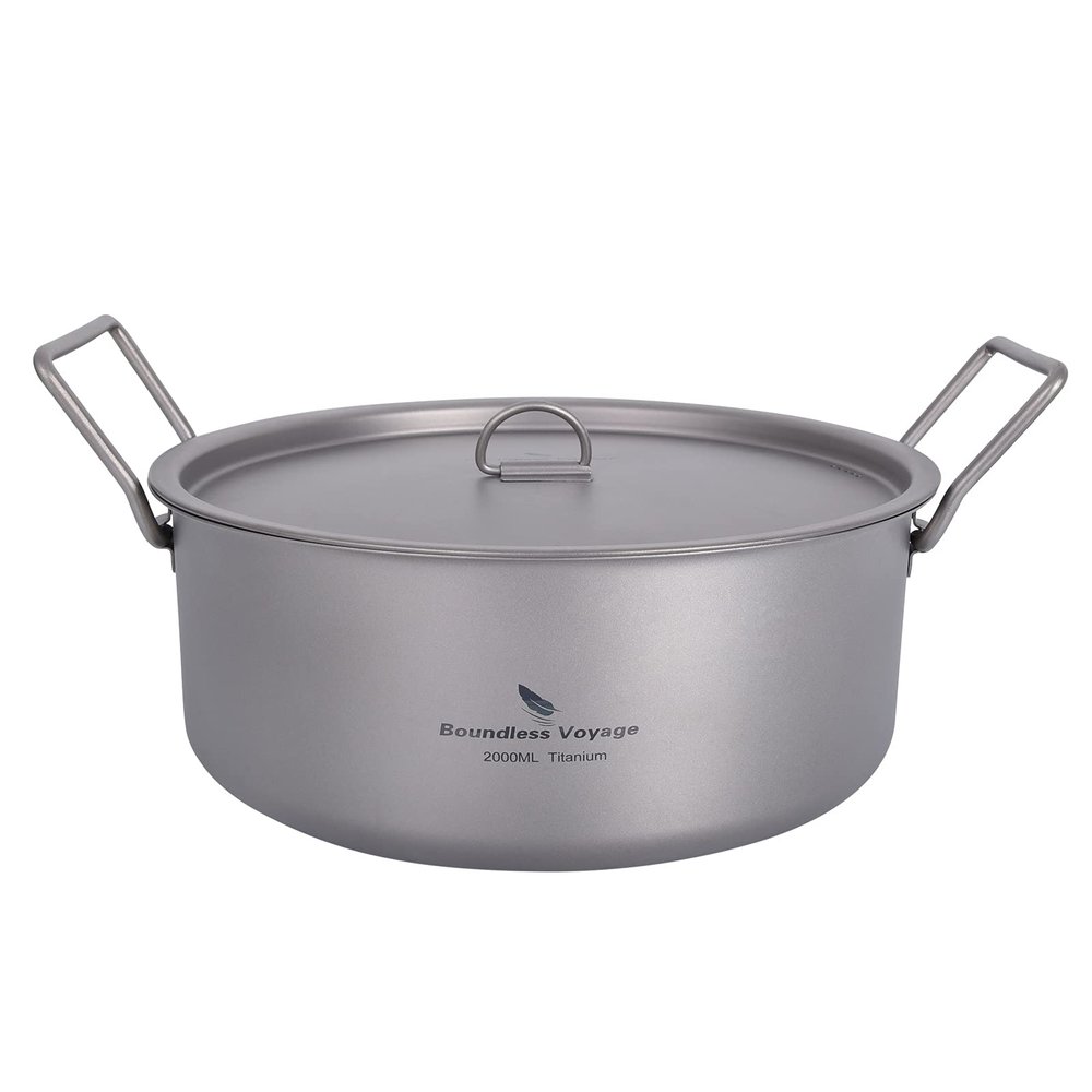 Boundless Voyage Outdoor Camping Titanium Pot 2L Stockpot with Lid Folding Handle Hiking Picnic Portable Big Capacity Soup Pot Home Kitchen