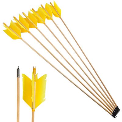 6/12 Pack Traditional Wooden Arrows Target Flu Flu Arrow with 4 Pcs Turkey Feather and Field Points for Target Practice (Yellow, 12 Pack)