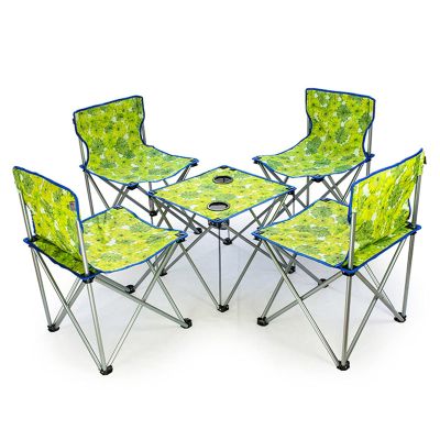 Camping Table Chairs Lightweight Folding Table and Chair Set, Indoor and Outdoor Oxford Cloth Camping Picnic Tables, with Cup Holder and Carrying Bag, 47x47x41cm (Color : Green, Size : Large)