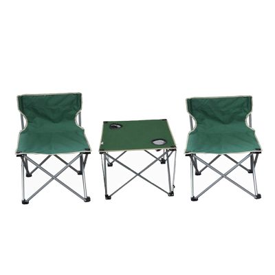 Camping Table Chairs Outdoor Square Folding Table and Chair Set, Picnic Table with 2 Cup Holders and Tote Bag, Suitable for Barbecue/Beach/Travel (Color : Green)