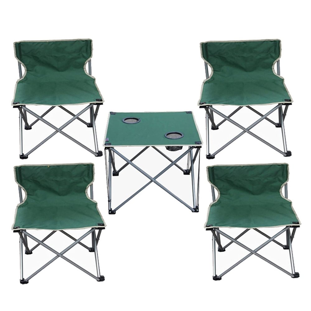 Camping Table Chairs Green Folding Table with Four Chairs, for Indoor and Outdoor Camping Tables, with A Storage Bag for Easy Carrying (Size : Medium)