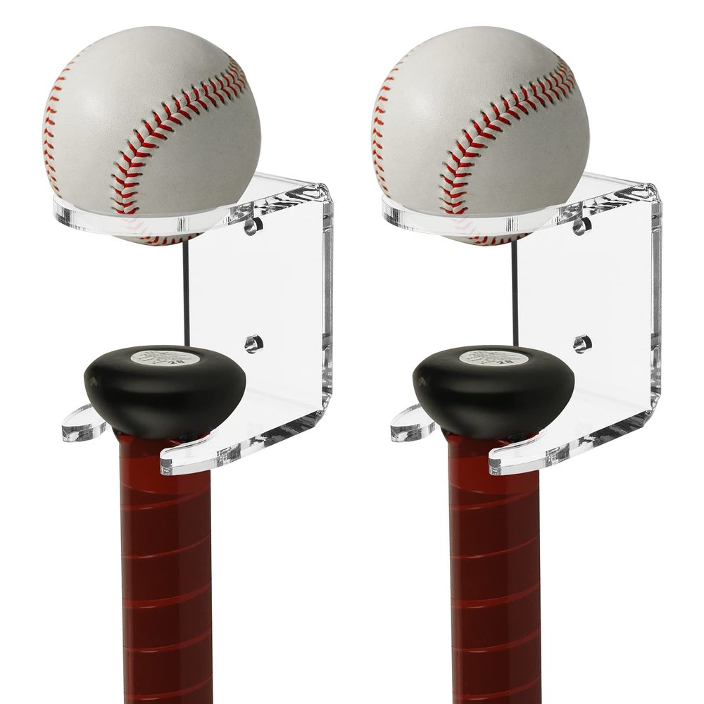Cosmos 2 Pcs Acrylic Baseball Bat Wall Mount Softball Wall Stand Holder Rack for Bat & Ball Vertical Display in Home, Baseball Stadium, Locker Room (Transparent Clear)
