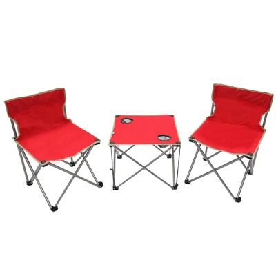 Camping Table Chairs Outdoor Square Folding Table and Chair Set, Picnic Table with 2 Cup Holders and Tote Bag, Suitable for Barbecue/Beach/Travel (Color : Red)