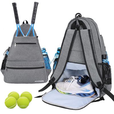 ACOSEN Tennis Bag Tennis Backpack - Tennis Bags for Women or Men to Holds 2 Tennis Rackets, Pickleball Paddles, Clothes and Balls, Separate Ventilated Shoe Compartment (Gray - B)