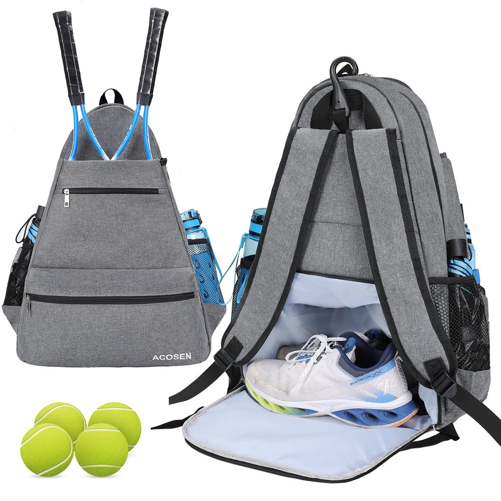 ACOSEN Tennis Bag Tennis Backpack - Tennis Bags for Women or Men to Holds 2 Tennis Rackets, Pickleball Paddles, Clothes and Balls, Separate Ventilated Shoe Compartment (Gray - B)