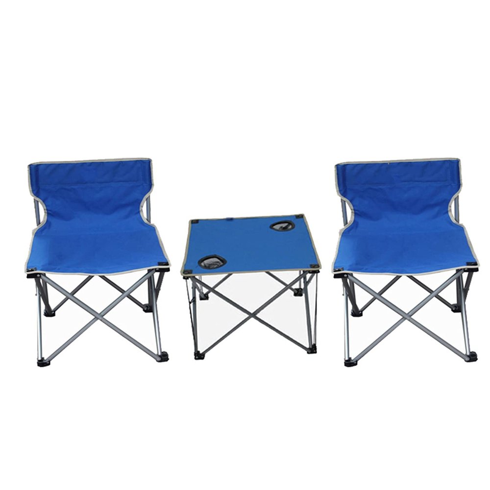 Camping Table Chairs Outdoor Square Folding Table and Chair Set, Picnic Table with 2 Cup Holders and Tote Bag, Suitable for Barbecue/Beach/Travel (Color : Blue)