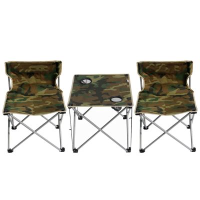 Camping Table Chairs Outdoor Square Folding Table and Chair Set, Picnic Table with 2 Cup Holders and Tote Bag, Suitable for Barbecue/Beach/Travel (Color : Army Green)