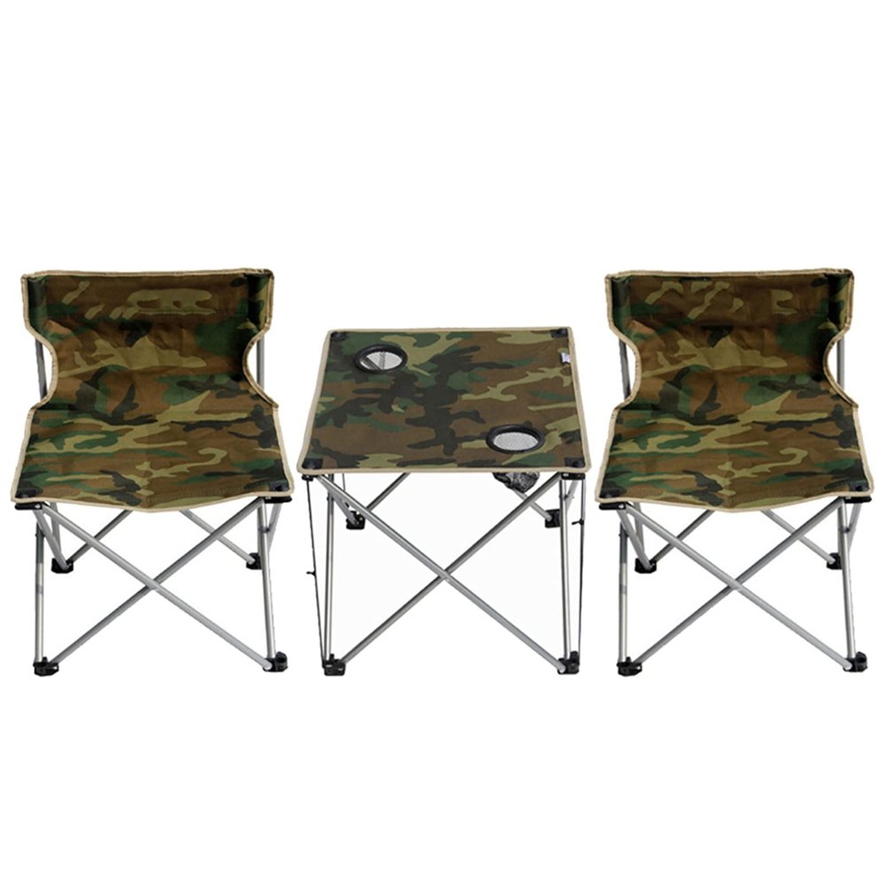 Camping Table Chairs Outdoor Square Folding Table and Chair Set, Picnic Table with 2 Cup Holders and Tote Bag, Suitable for Barbecue/Beach/Travel (Color : Army Green)