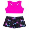 YONGHS Kids Girls Sports Tankini Outfit Crop Top with Booty Shorts Gymnastic Suit Swimsuit Swimwear Dark Night Black 8-10 Years view 3